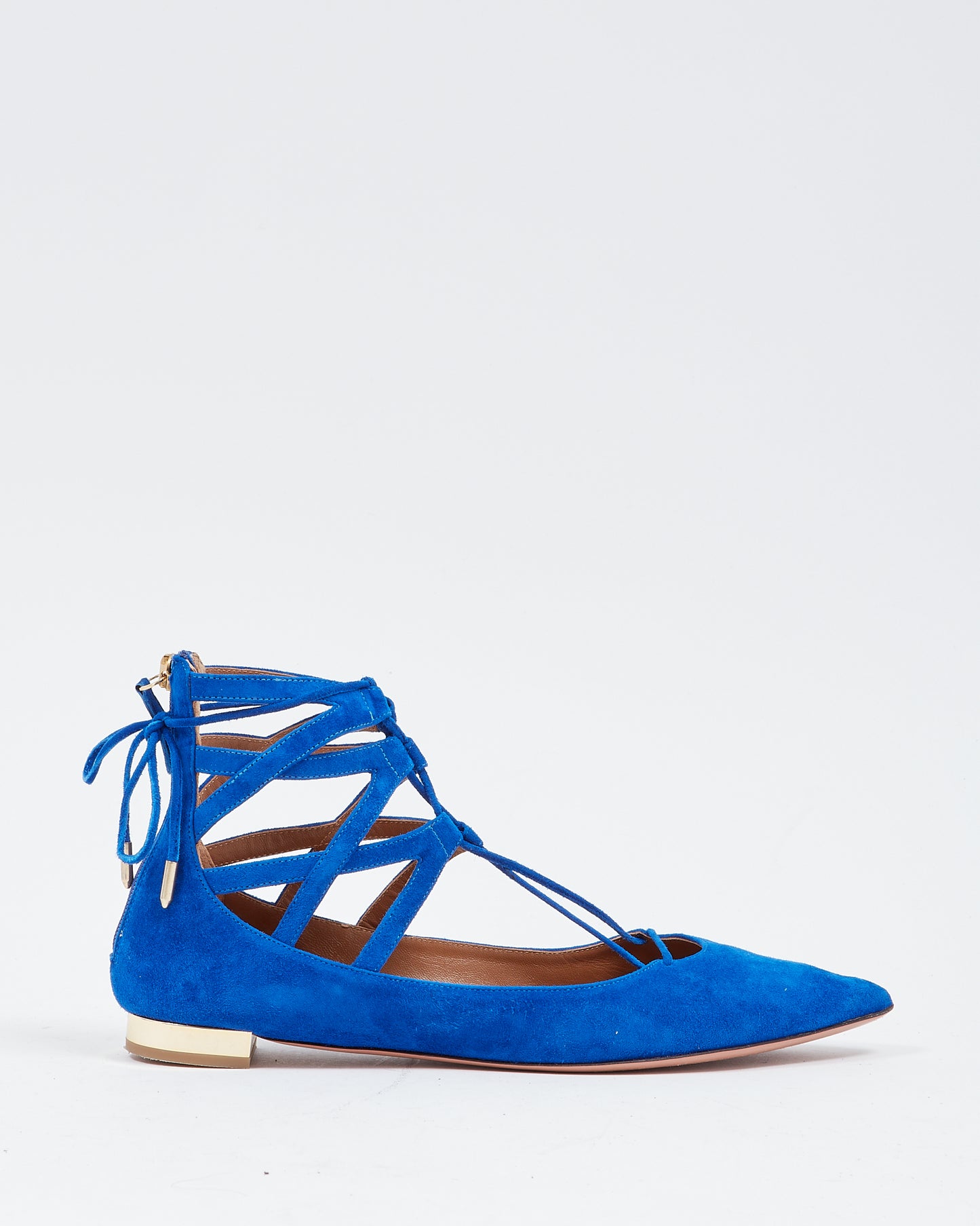 Aquazzura Chaussures plates à lacets Belgravia en daim bleu royal - 39