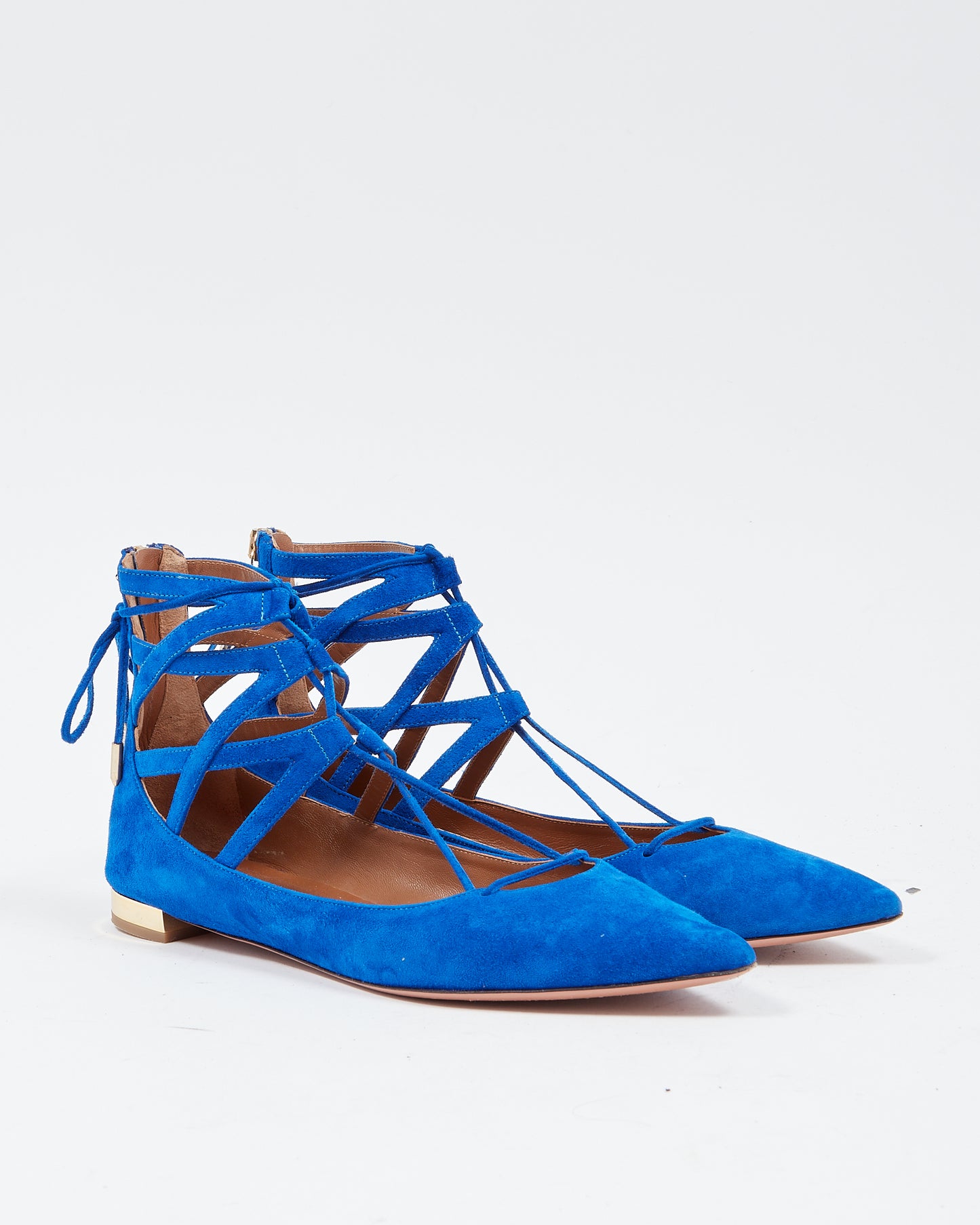 Aquazzura Chaussures plates à lacets Belgravia en daim bleu royal - 39