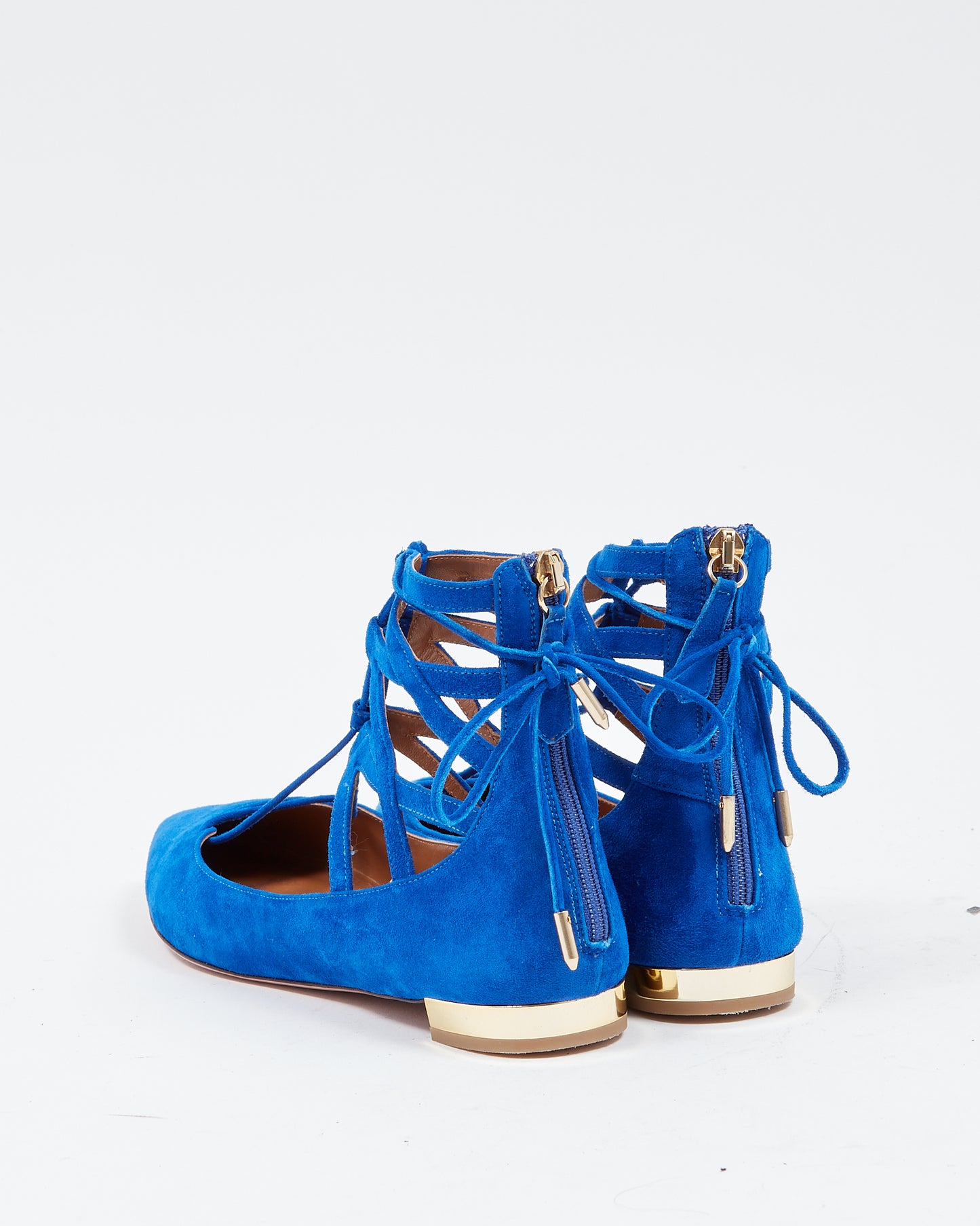 Aquazzura Chaussures plates à lacets Belgravia en daim bleu royal - 39