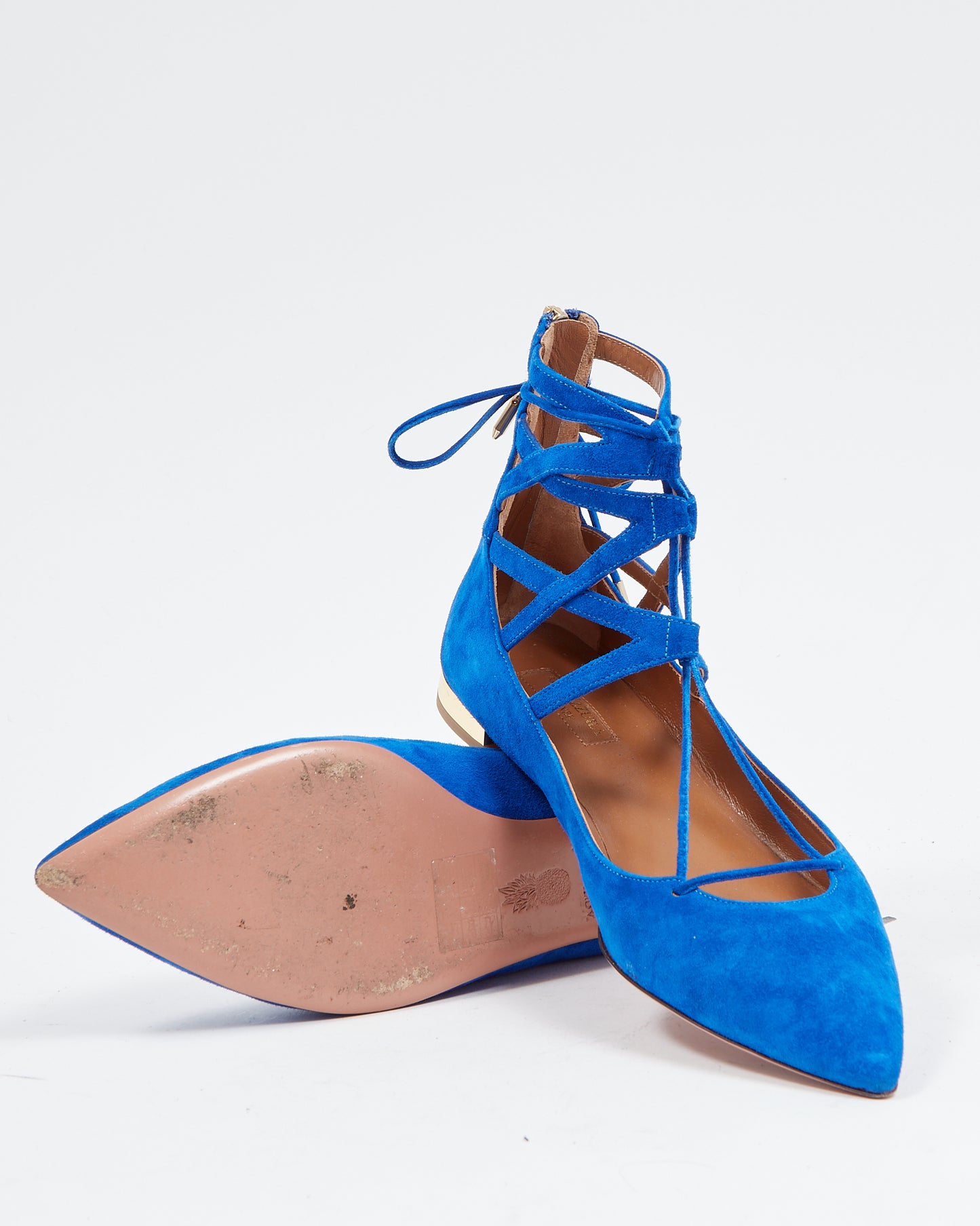 Aquazzura Chaussures plates à lacets Belgravia en daim bleu royal - 39