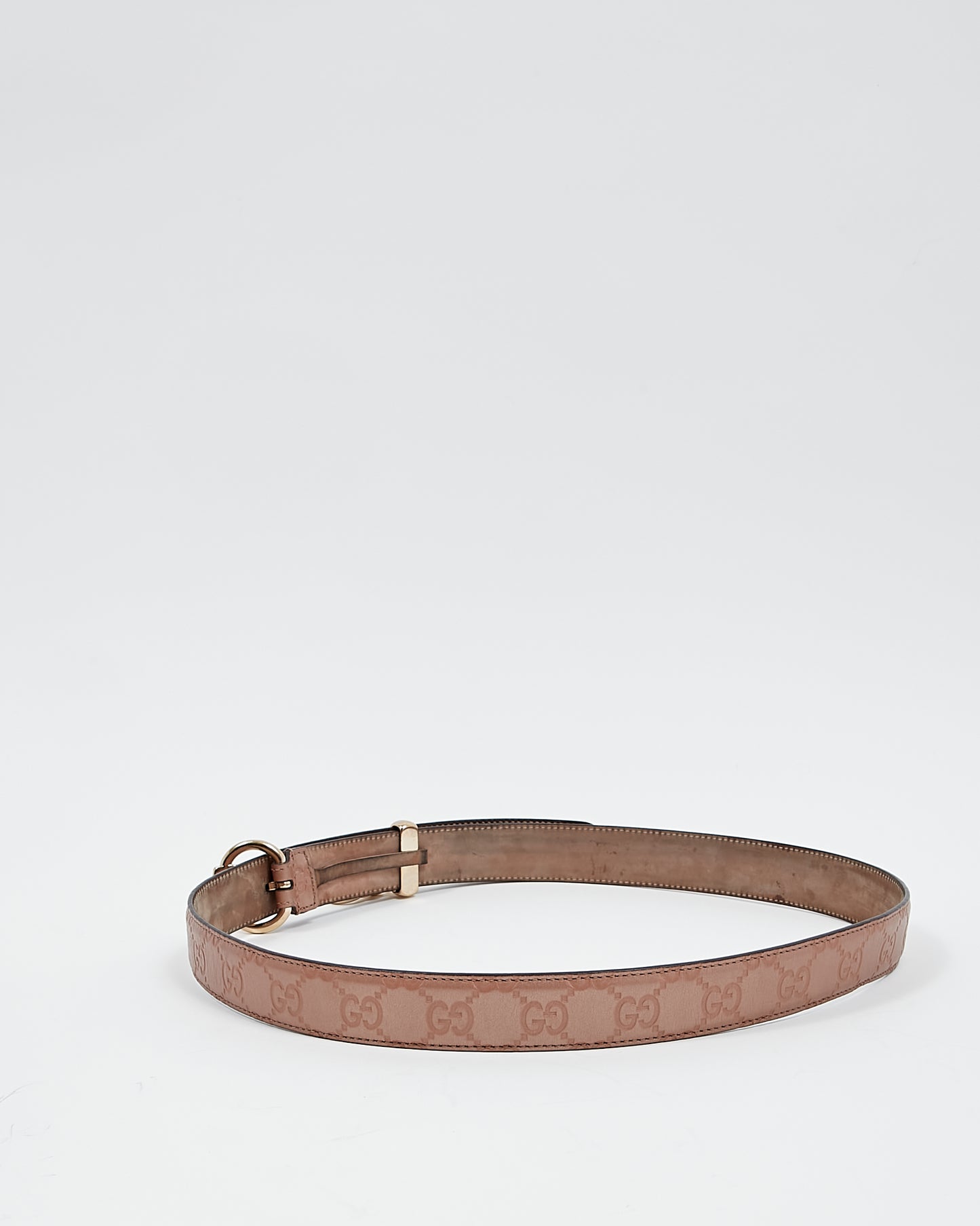 Gucci Dusty Pink Metallic GG Leather Heart Charm Belt - 95/38