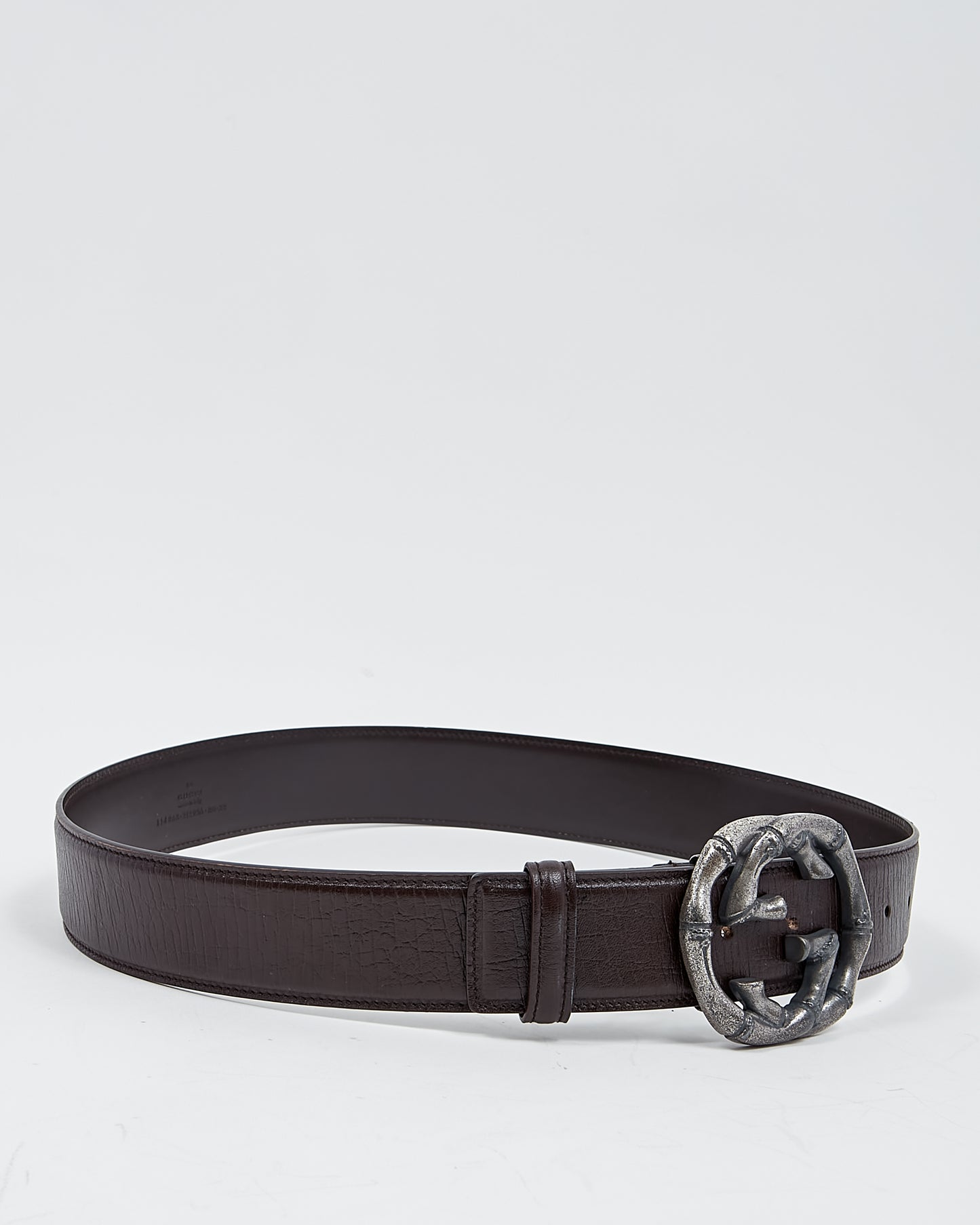 Gucci Brown Leather Silver Metallic Bamboo Buckle Belt - 80/32