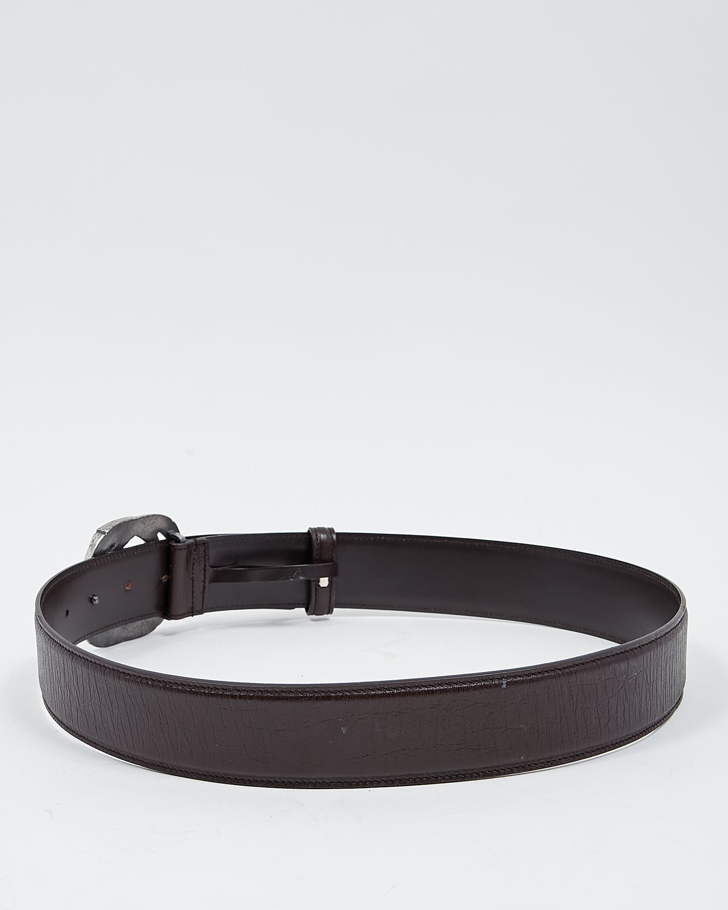 Gucci Brown Leather Silver Metallic Bamboo Buckle Belt - 80/32