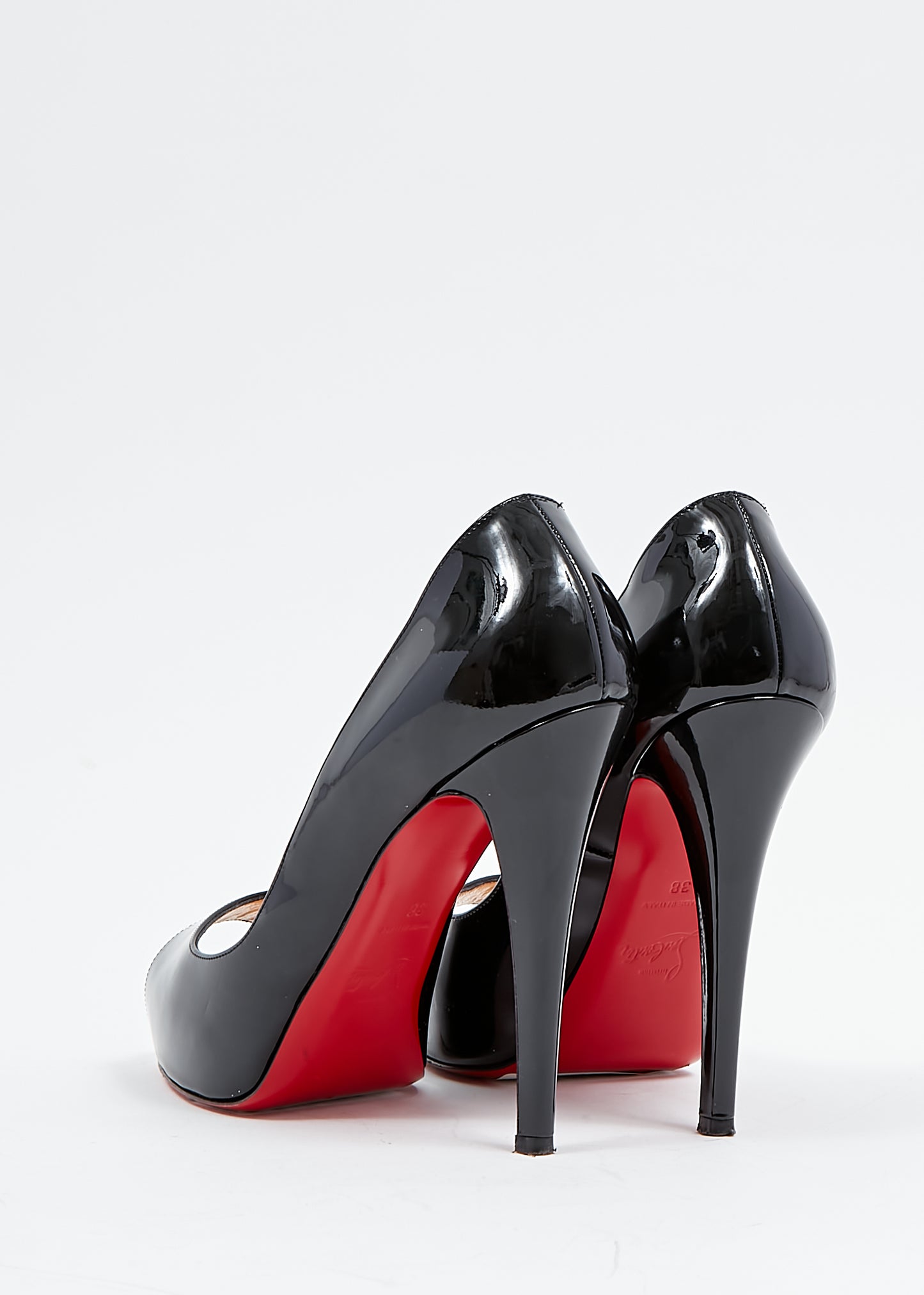 Christian Louboutin Black Patent Very Privée Platform Open Toe Heels - 38