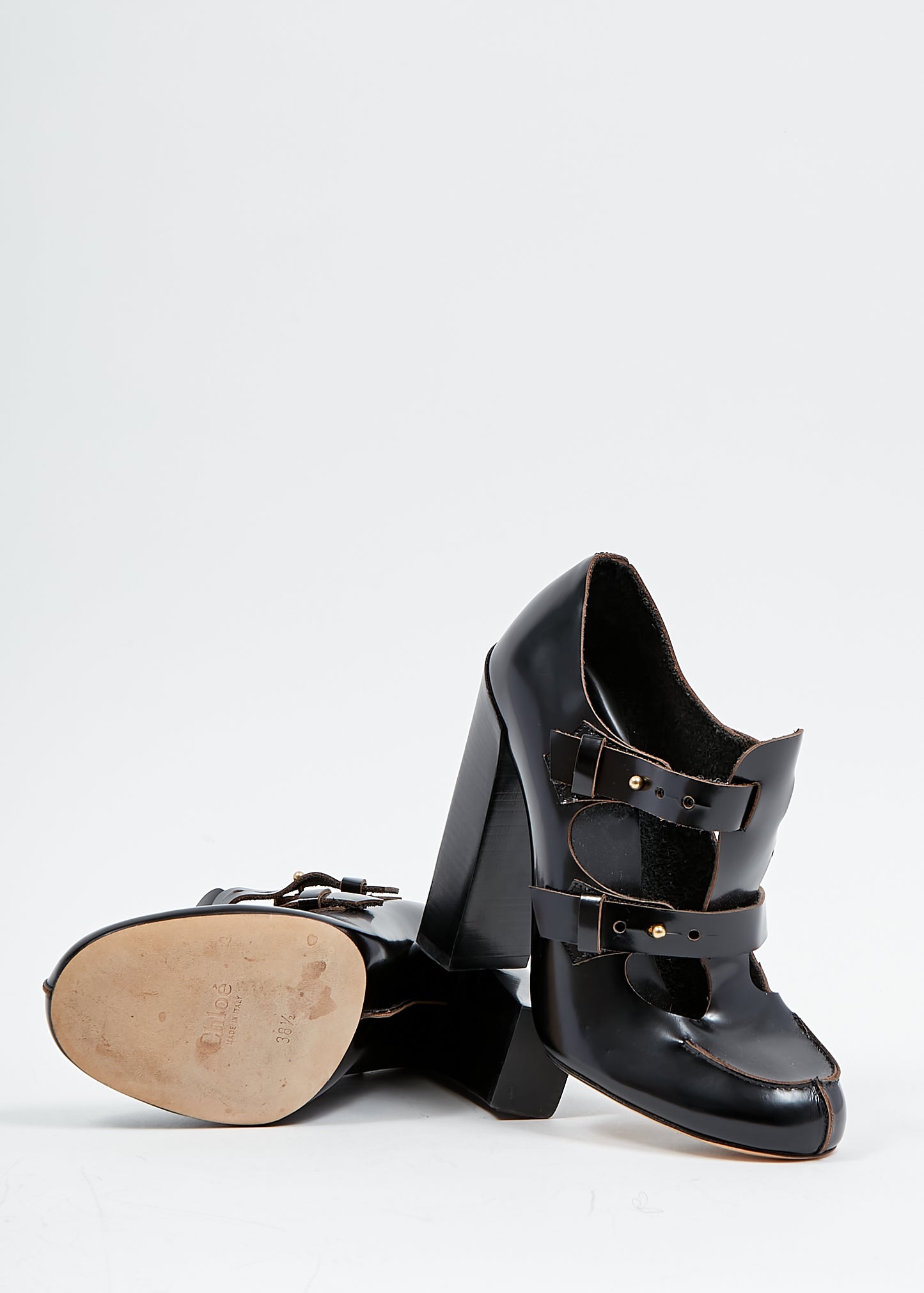 Chloé Black Leather Cut Out Block Heel Booties - 38.5