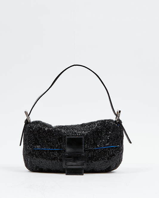 Fendi Black Sequin Mamma Baguette Shoulder Bag