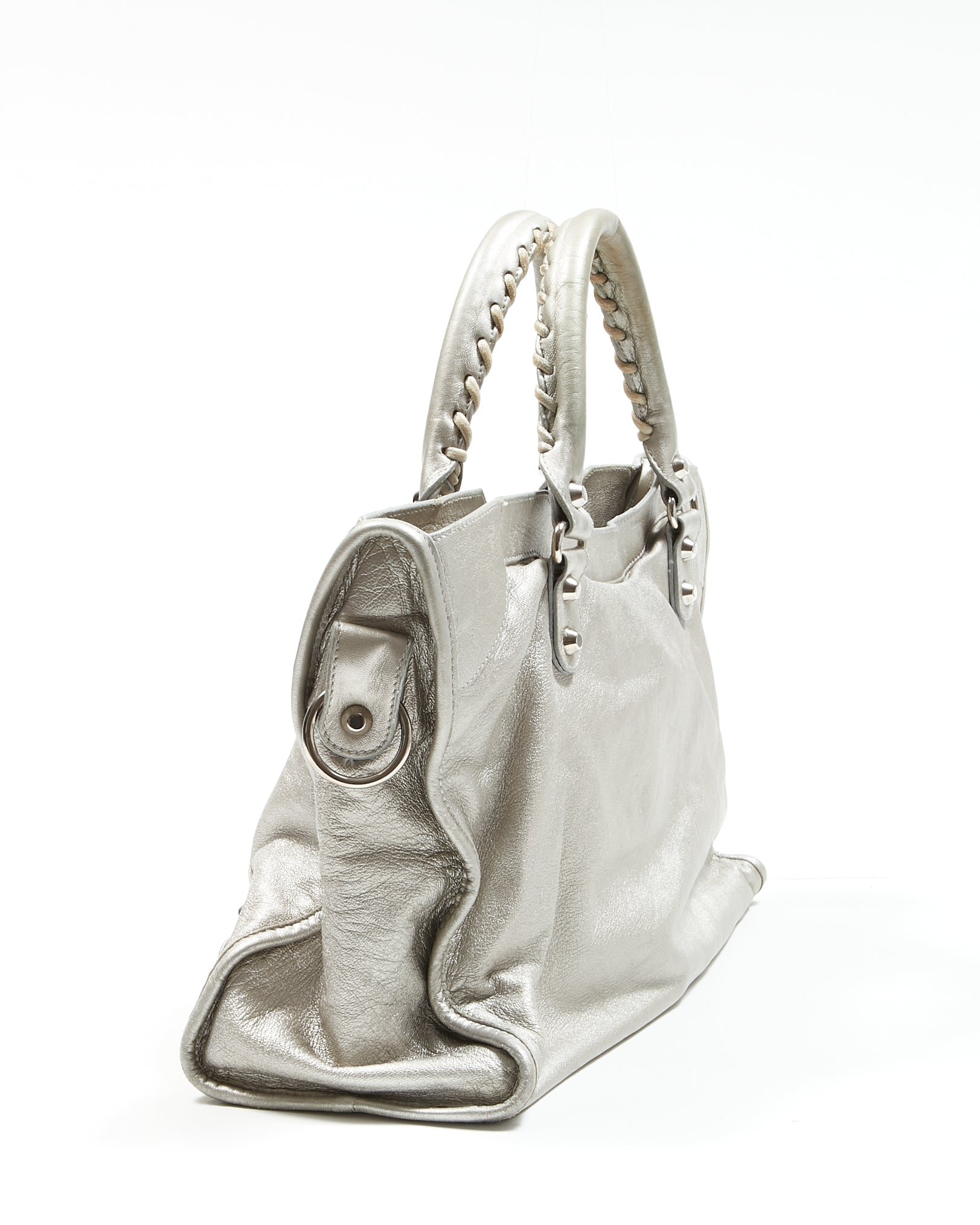 Balenciaga Metallic Silver Leather Motocross Classic City Bag