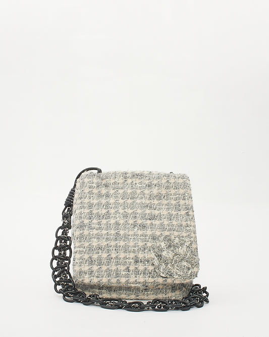 Chanel Grey Tweed Camelia Messenger Bag