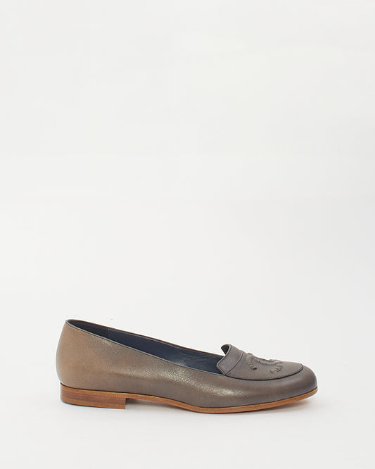 Chanel Grey Leather CC Loafers - 37.5